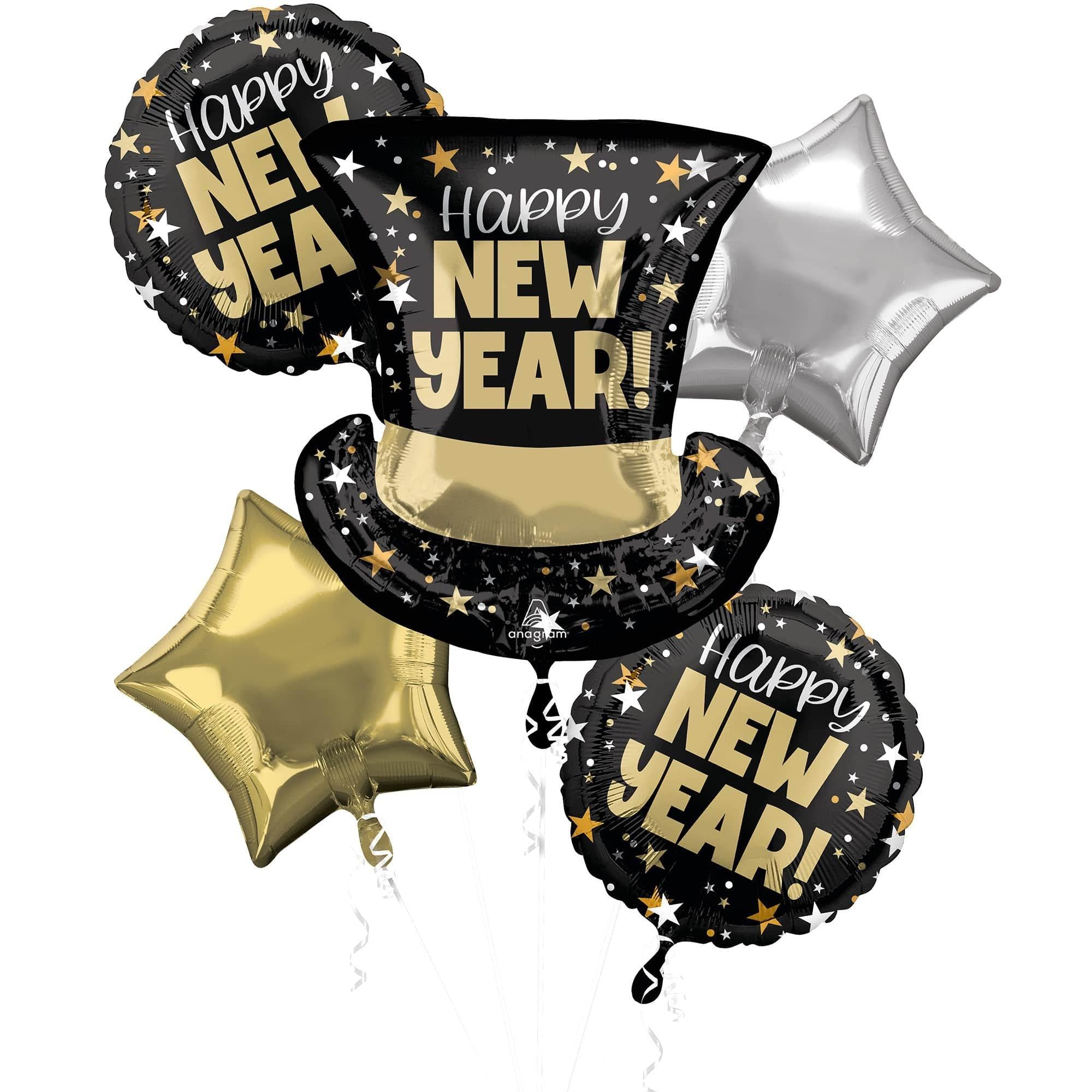 NYE Top Hat Foil Balloon Bouquet. 5pc