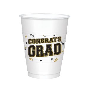 Black Silver and Gold Grad 16 oz Plastic Tumbler. 25ct