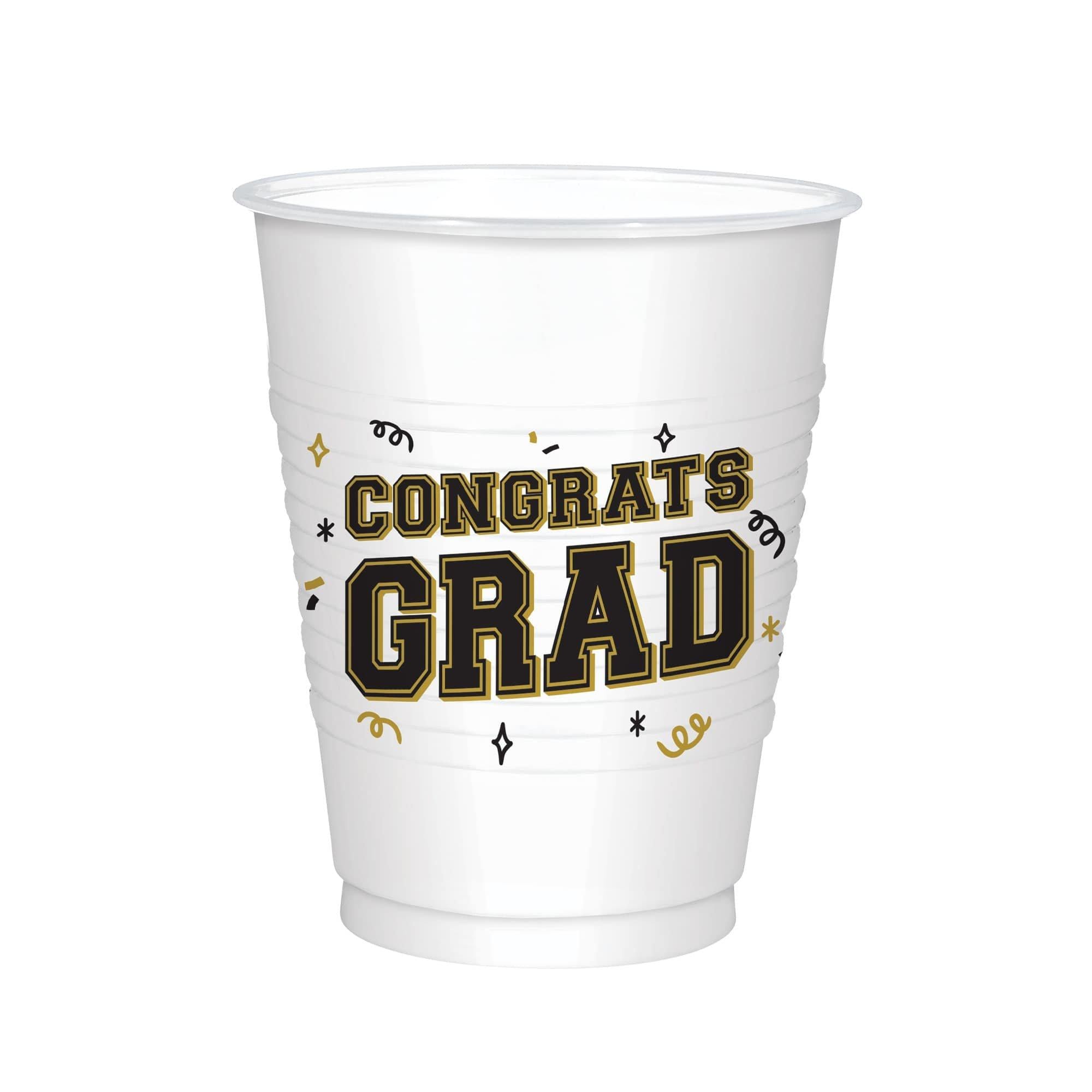 Black Silver and Gold Grad 16 oz Plastic Tumbler. 25ct