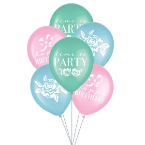 Ribbon and Rose Latex Balloons. 6pc