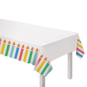 Colorful Collage Plastic Table Cover. 54in x 96in