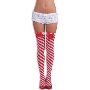 Women's Red and White Striped Candy Cane Thigh High Stockings