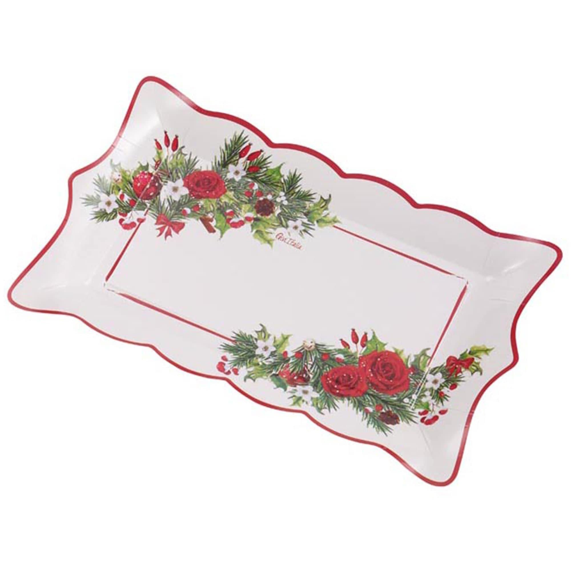 Christmas Floral 12 Shaped Paper Trays. 7ct – Holiday Roses. Holly & Ornaments