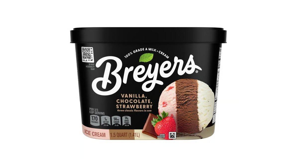 Breyers Ice Cream Vanilla. Chocolate & Strawberry (1.5 qt) - Image 3