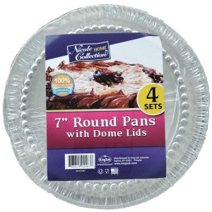 Reusable Round Aluminum Pans with Dome Lids. 7in. 4ct