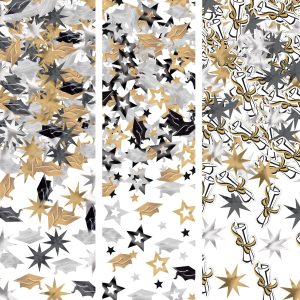 Graduation Confetti Pack. Black Gold & Silver. Foil & Paper. 3ct