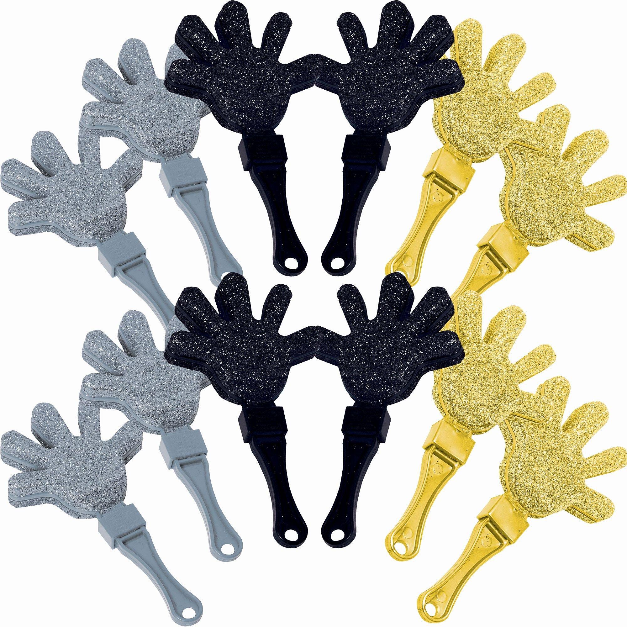 Glitter Black. Gold & Silver Hand Clappers 12ct