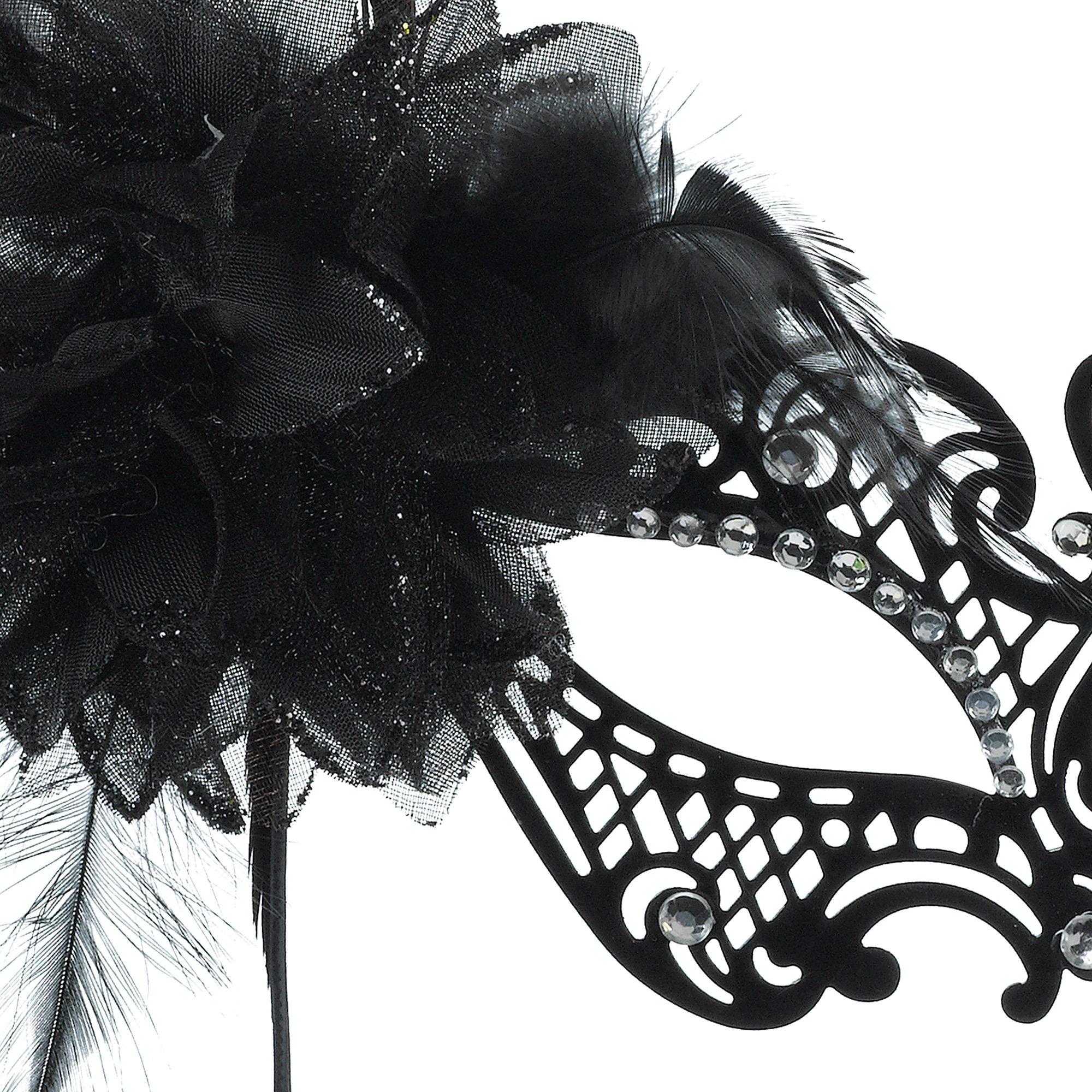 Black Filigree Feather Masquerade Mask - Image 2