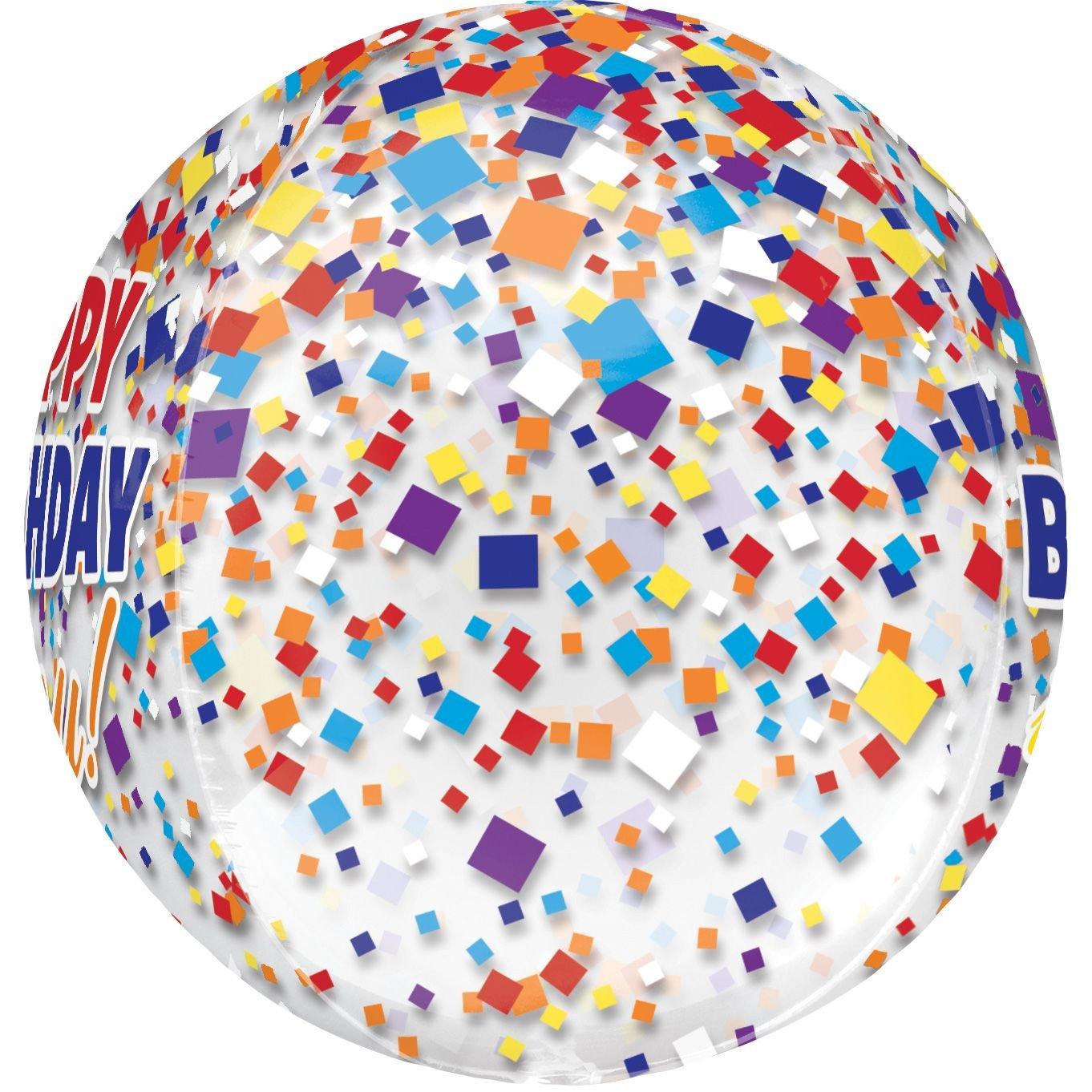 Rainbow-fetti Happy Birthday Balloon - See Thru Orbz - Image 2