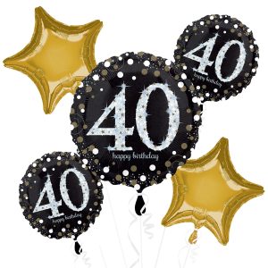 Sparkling Celebration 40th Birthday Foil Balloon Bouquet. 5pc