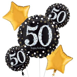 Sparkling Celebration 50th Birthday Foil Balloon Bouquet. 5pc