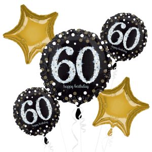 Sparkling Celebration 60th Birthday Foil Balloon Bouquet. 5pc