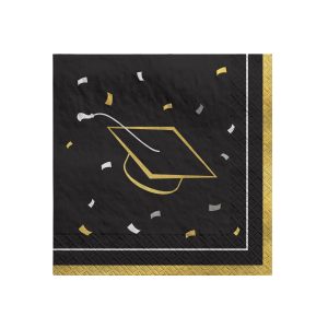 Class Dismissed Graduation Beverage Napkins. Black & Gold. 16ct