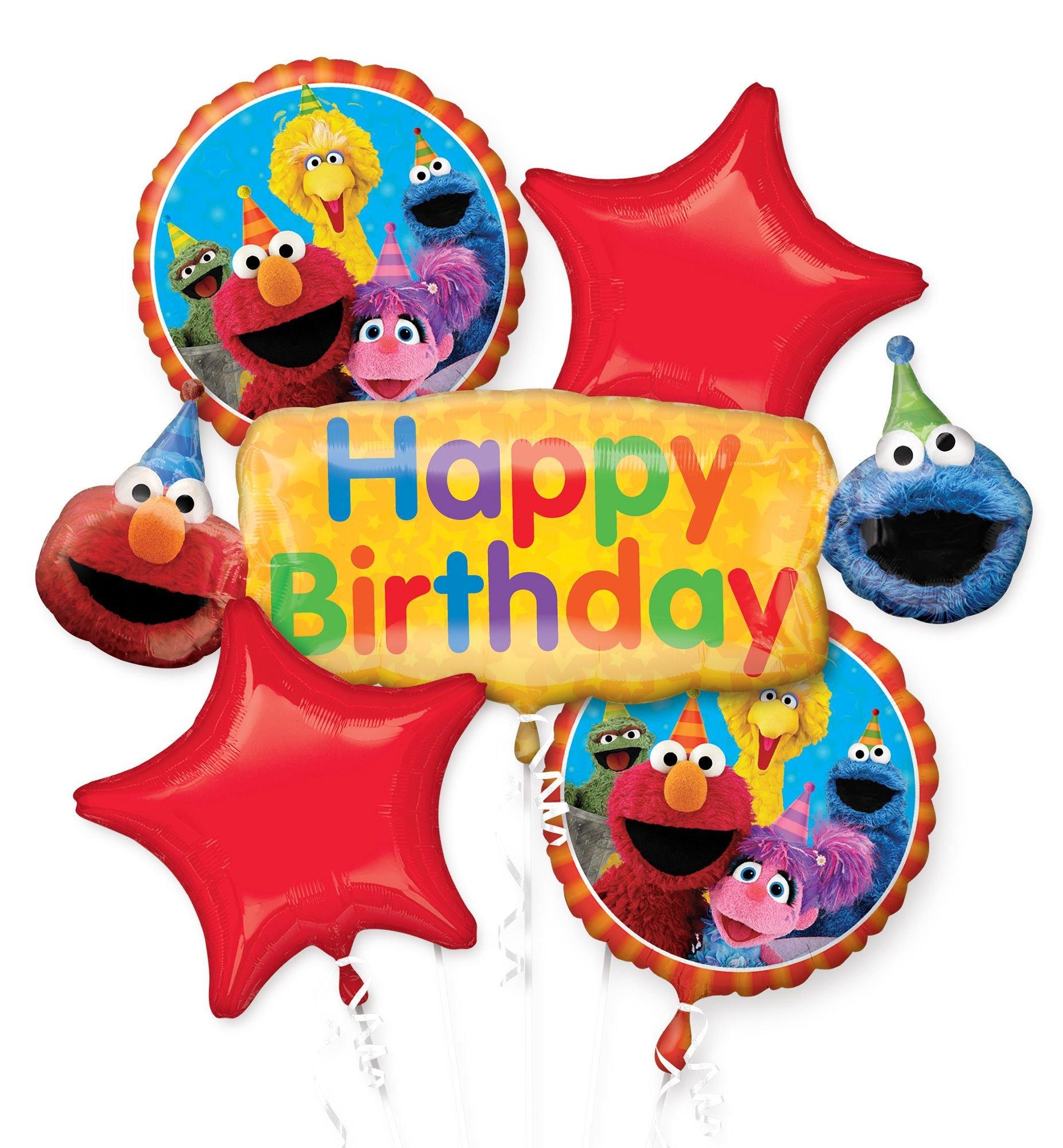 Sesame Street Birthday Foil Balloon Bouquet. 5pc