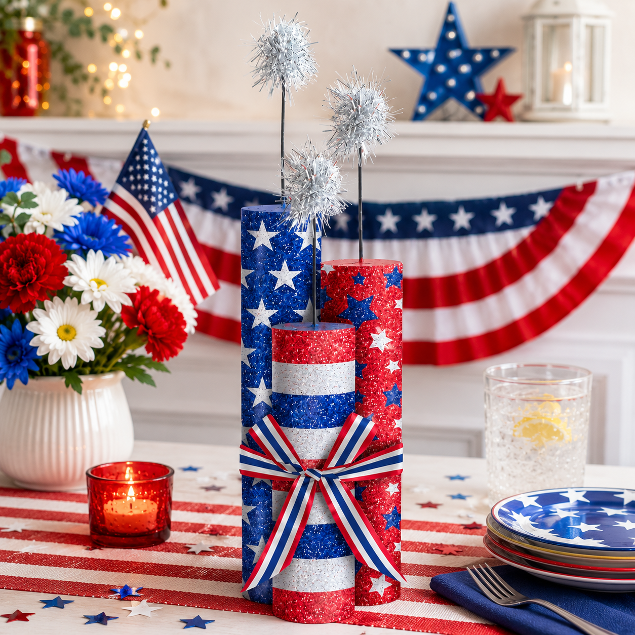 Americana Stripe Patriotic Tableware Kit for 16 Guests - Image 11