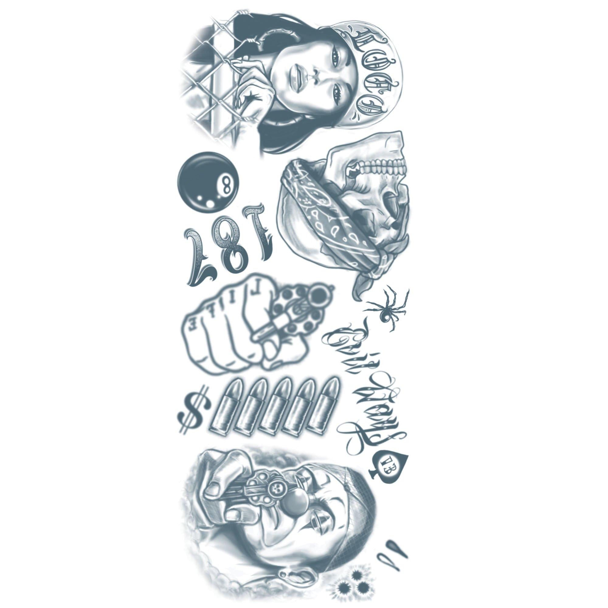 Black & Gray-Style Thug Temporary Tattoos. 12pc - Image 2