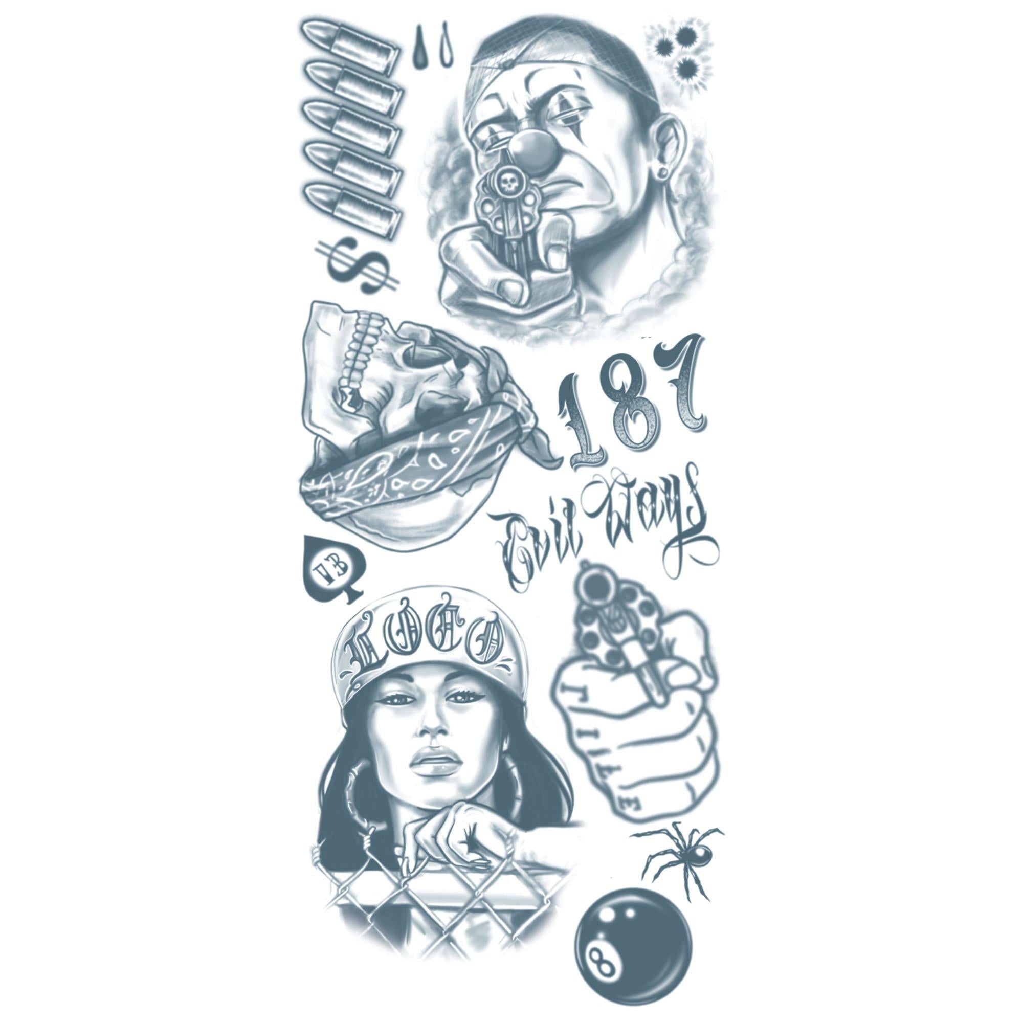 Black & Gray-Style Thug Temporary Tattoos. 12pc - Image 3