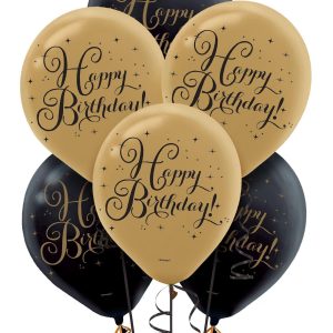 15ct. Black & Gold Birthday Balloons