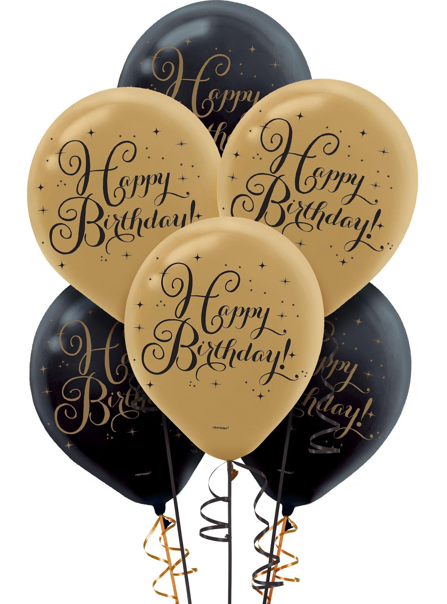 15ct. Black & Gold Birthday Balloons