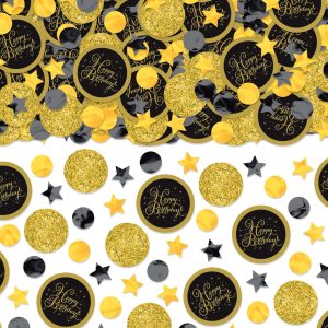 Black & Gold Birthday Confetti. 2.5oz – Cardstock & Plastic Mix