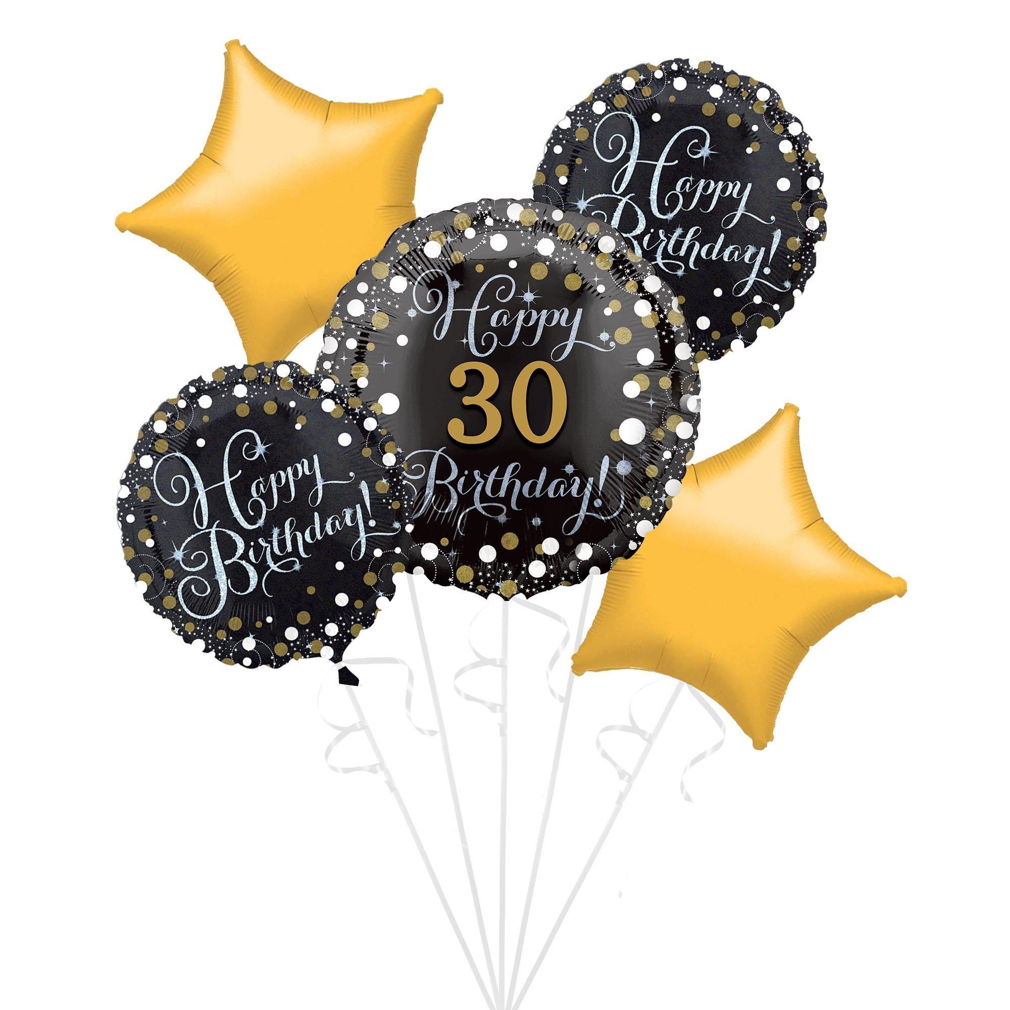 Add-An-Age - Sparkling Celebration Happy Birthday Prismatic Foil Balloon Bouquet. 5pc