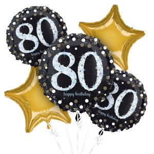 80th Birthday Foil Balloon Bouquet. 5pc - Sparkling Celebration