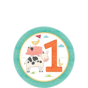 Friendly Farm 1st Birthday Dessert Plates 18ct