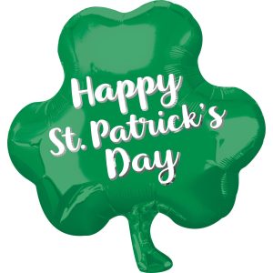 Green Happy St. Patrick's Day Shamrock Foil Balloon. 17in x 18in