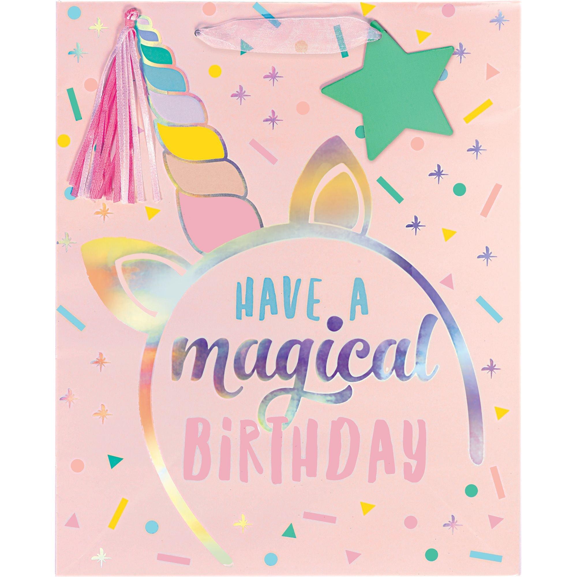 Large Glossy Magical Unicorn Birthday Gift Bag. 10.5in x 13in - Image 2