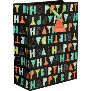 Extra Large Paper Patterned Letter Birthday Gift Bag. 12.5in x 17in