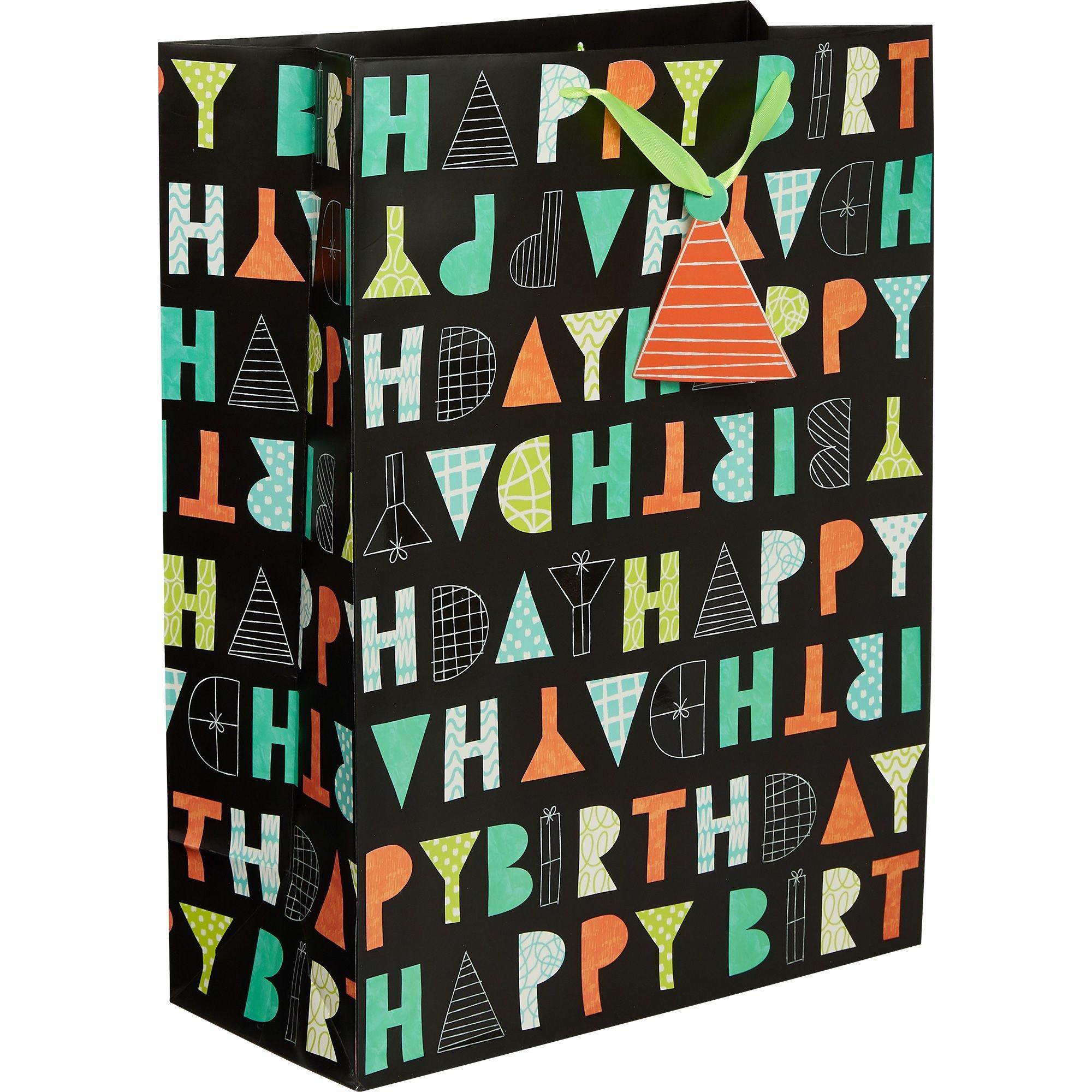 Extra Large Paper Patterned Letter Birthday Gift Bag. 12.5in x 17in