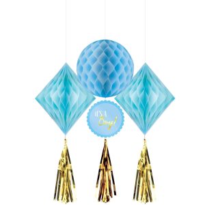 Blue and Metallic Gold It's a Boy Honeycomb Decorations 3ct
