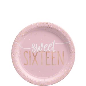 Metallic Rose Gold & Pink Sweet 16 Dessert Plates 8ct