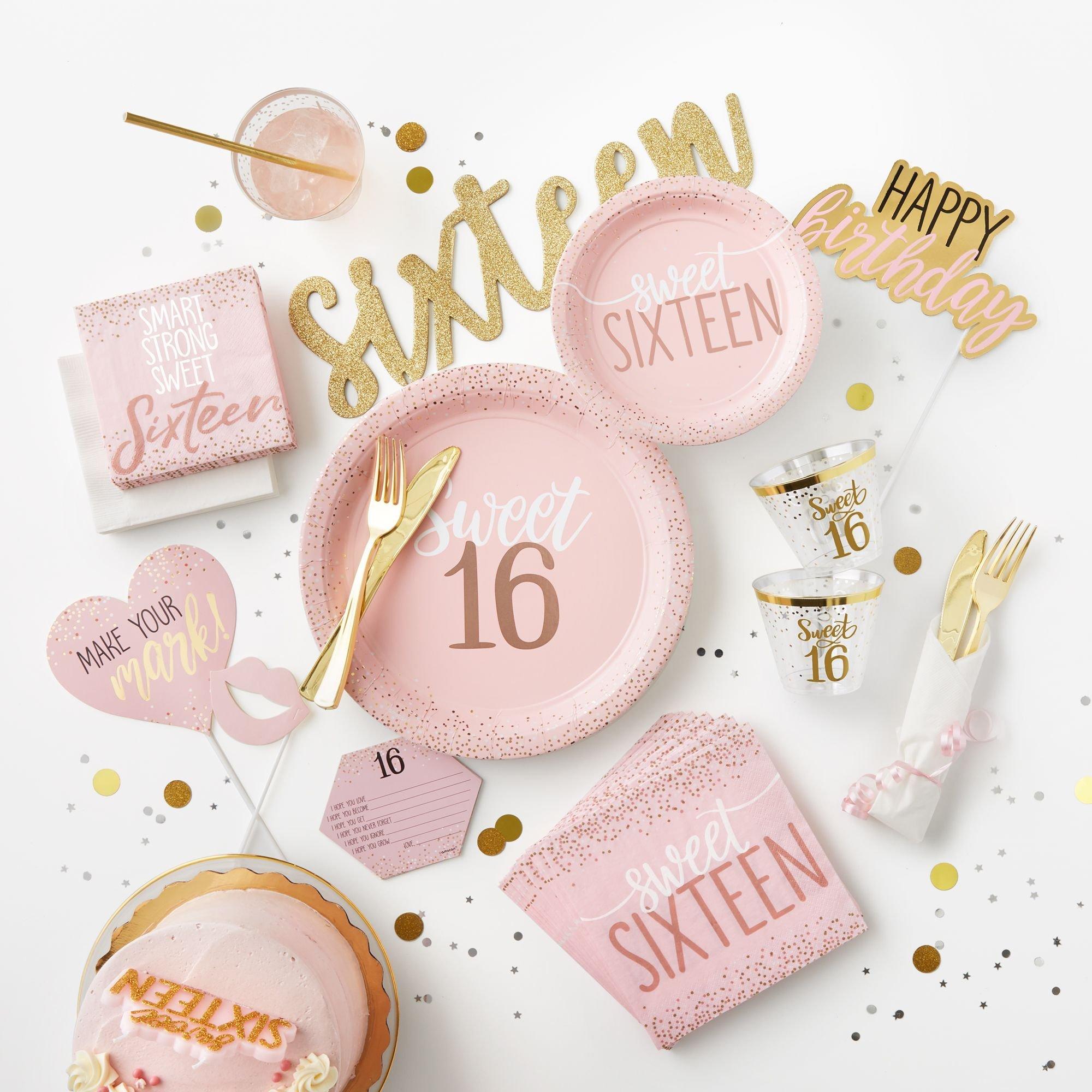 Metallic Rose Gold & Pink Sweet 16 Dessert Plates 8ct - Image 2