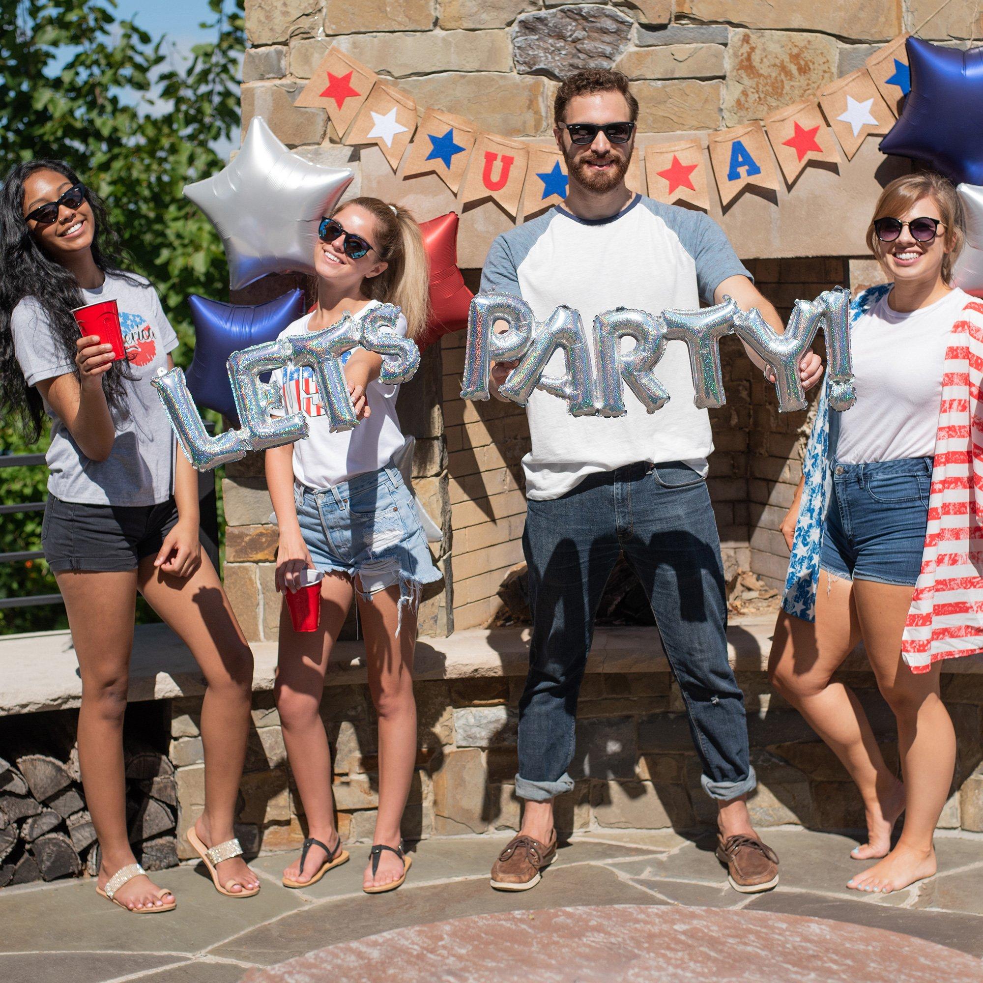 Air-Filled Prismatic Silver Let's Party Cursive Letter Balloon Banners - Image 2