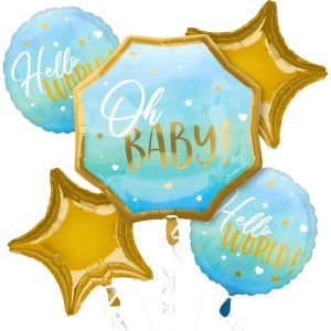 Blue Baby Boy Baby Shower Foil Balloon Bouquet. 5pc