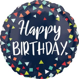 Navy Confetti Happy Birthday Foil Balloon. 16in