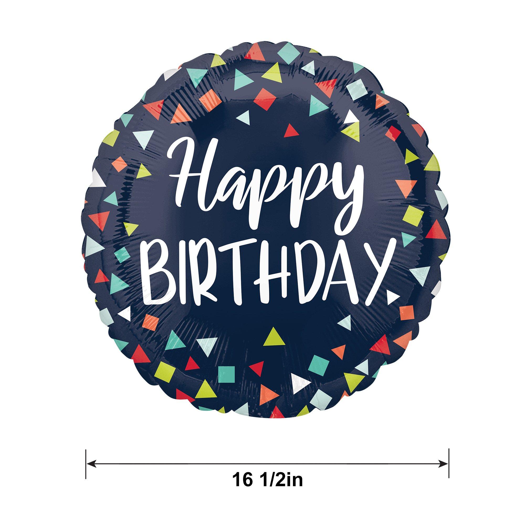 Navy Confetti Happy Birthday Foil Balloon. 16in - Image 2