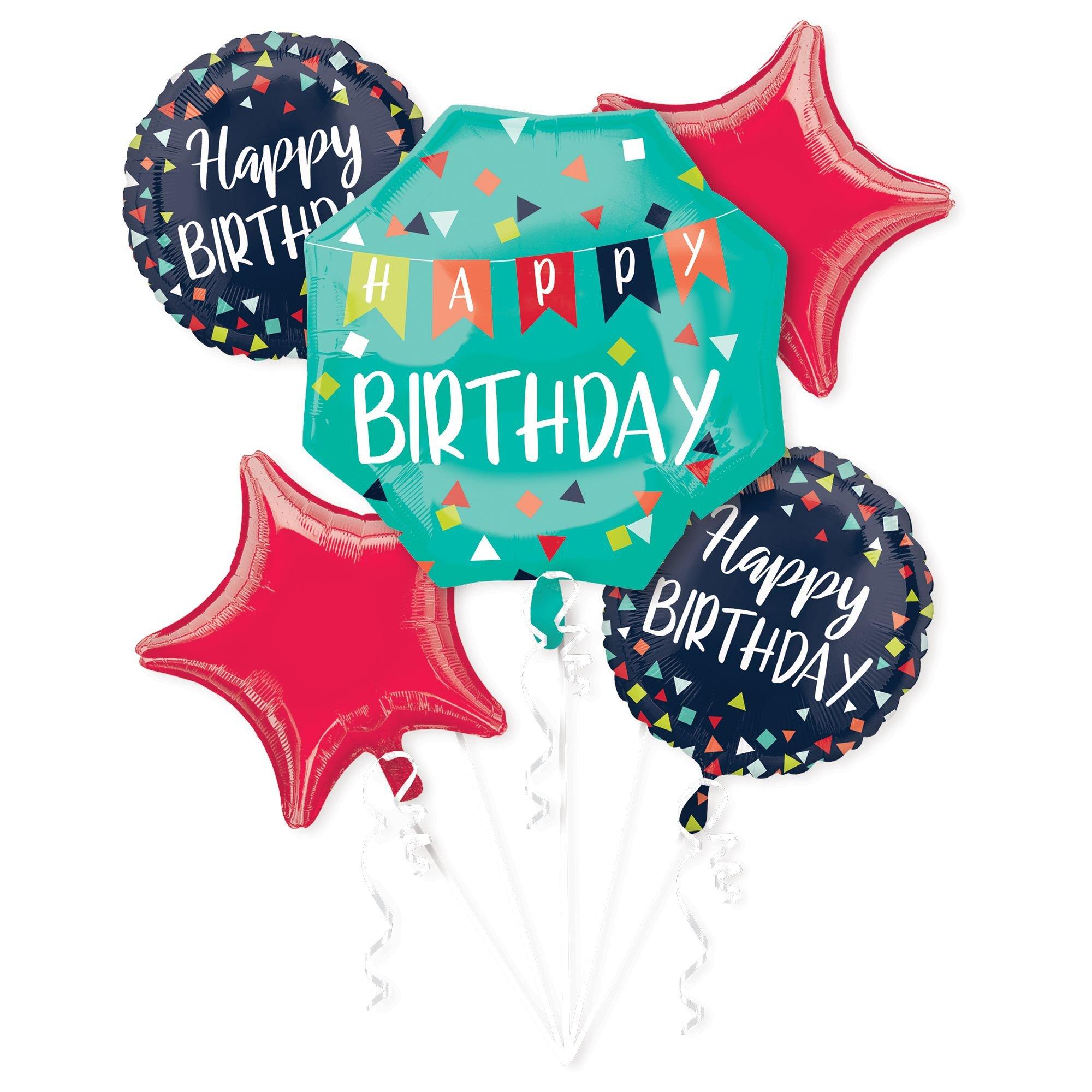 Navy Confetti Happy Birthday Foil Balloon Bouquet. 5pc