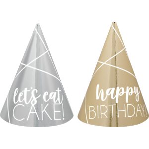 Mini Metallic Gold & Silver Birthday Party Hats 12ct
