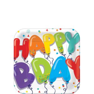 Birthday Balloons Dessert Plates. 7in. 18ct