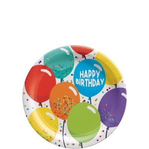 Balloon Birthday Celebration Dessert Plates. 7in. 60ct