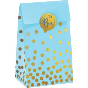 Blue & Metallic Gold Dots It's a Boy Baby Shower Treat Bags. 20ct