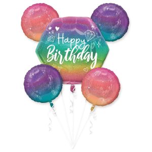 Ombre Sparkle Birthday Foil Balloon Bouquet. 5pc