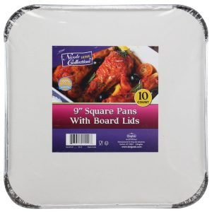 Reusable Square Aluminum Pans with Board Lids. 9in. 10ct