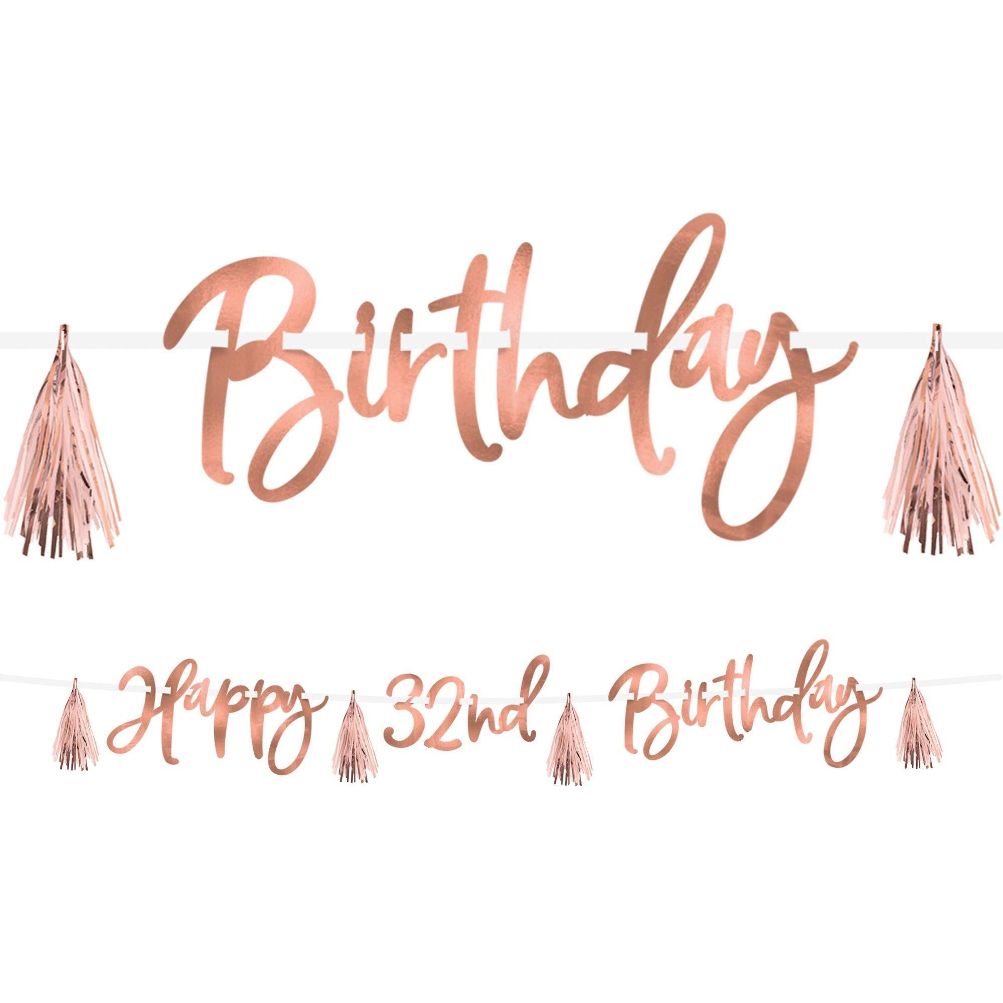 Add-An-Age Metallic Blush Happy Birthday Tassel Banner Kit. 9ft