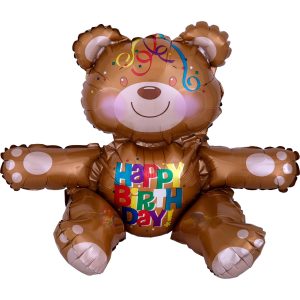 Air-Filled Sitting Birthday Bear Balloon. 15in