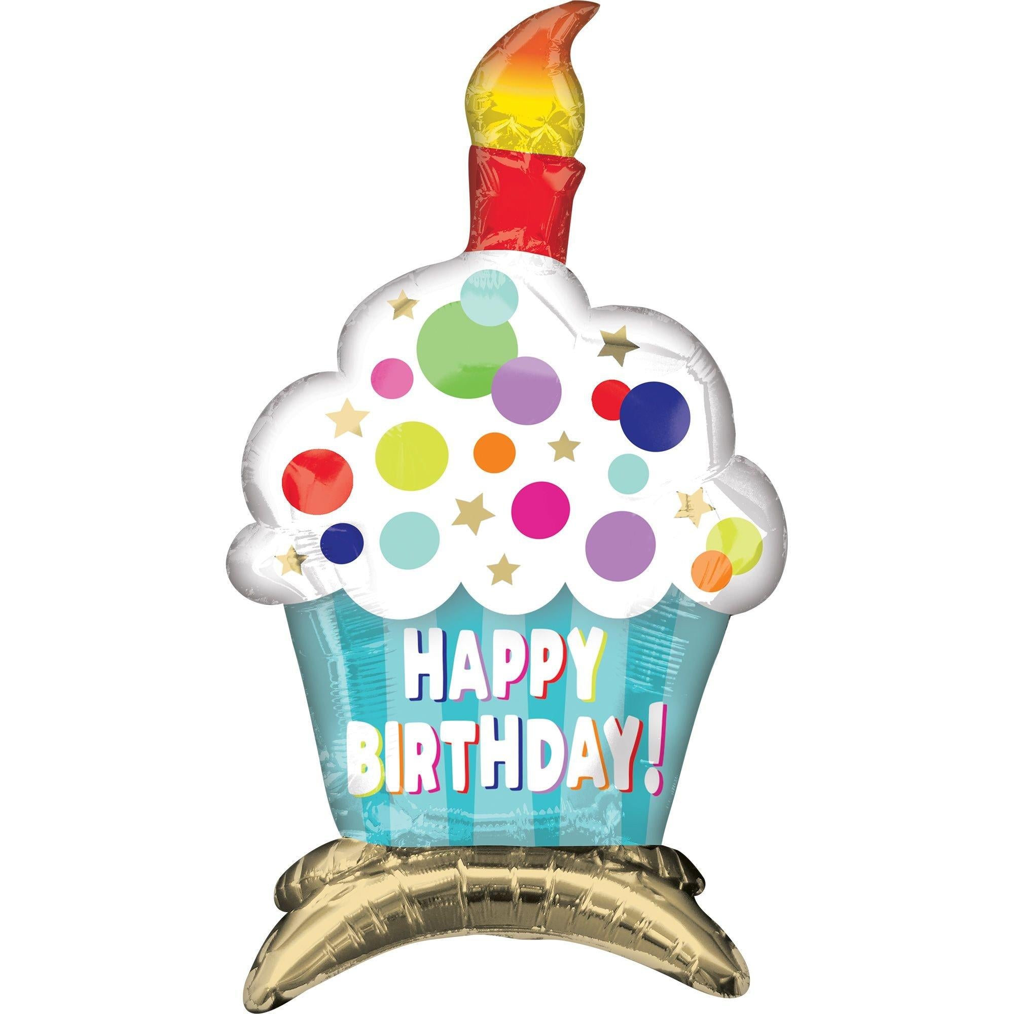 Air-Filled Sitting Birthday Cupcake Balloon. 23in