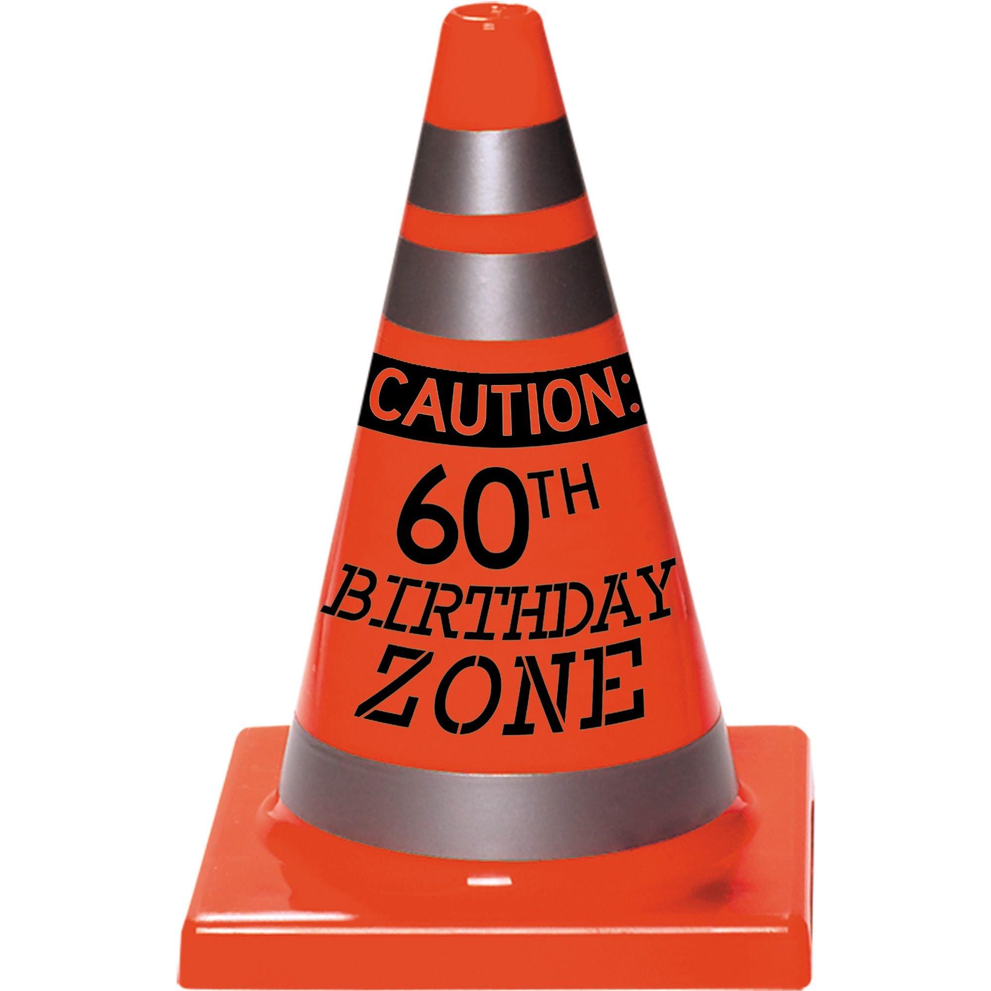 60th Birthday Safety Cone Plastic Decoration. 4.5in x 6.5in