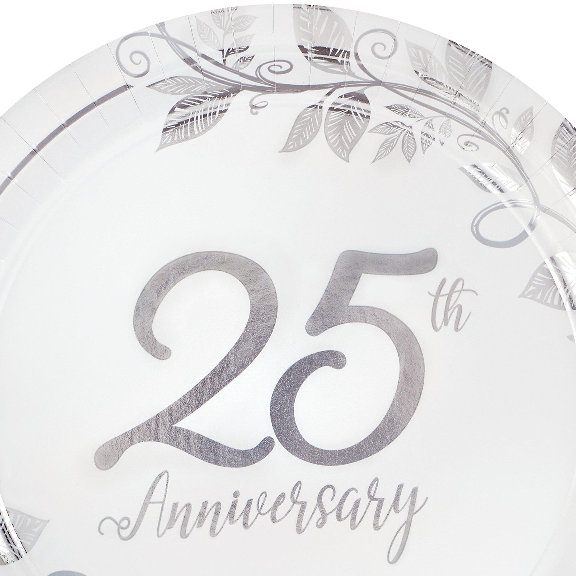 Metallic Silver 25th Anniversary Paper Dessert Plates. 7in. 8ct - Image 2